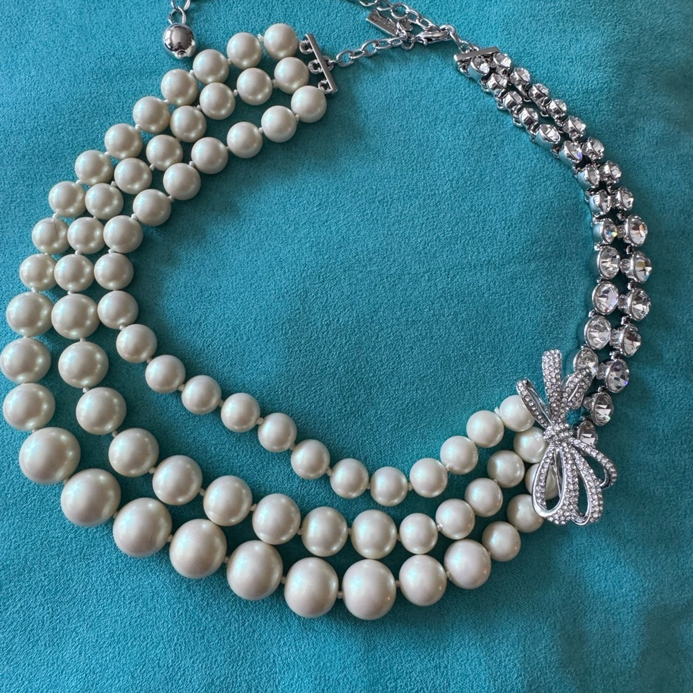 Kate Spade Pearl and Silver Necklace with Bow